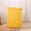 Yellow fabric storage basket with white triangle pattern and handles for laundry - Yellow Plaid