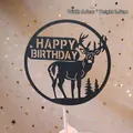 Sparkly black glitter deer happy birthday cake topper for festive dessert decor - Deer Birthday Black