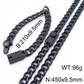 Men's black titanium steel Cuban link chain set with necklace and bracelet - Style A (Box Clasp) / 9.5mm Width/45cm Chain / Black