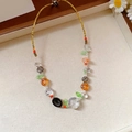 Collar de cuentas de cristal de colores con flores para estilo playero de verano - Collar de cuentas florales de plantas de vidrio coloridas de dopamina
