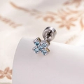 Orecchino a perno a croce in argento con zirconi blu scintillanti incastonati a mano - Forma di Croce (A780-4) / Blu Mare Chiaro (1 Pezzo)
