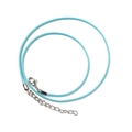 Light blue waxed cord necklace base with silver lobster clasp and extension chain - Sky Blue