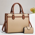 Tweedelige set van bruin en beige imitatielederen draagtas en bijpassende portemonnee - Khaki