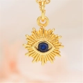 Detailed close-up of a golden sunflower pendant with a blue zircon evil eye center - K303 Dark Blue Eye Pendant Only (Without Chain) (ZYN-DMK303G)