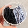 Elastic hair ties in black and light blue fabric, organized in a clear plastic container - 20 PCS (OPP Bag) / Black + Sky Blue