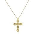Elegant 18k gold plated cross pendant necklace with oval zircon crystals on white background - Gold Oval Stone Cross (FP240303)