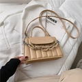 Borsa a tracolla beige chic con trama pieghettata e dettaglio catena spessa - Cachi