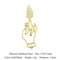 Detailed view of a gold plated stainless steel hand holding leaf pendant for DIY jewelry - Gold Hand Holding Plant (5 Pack)