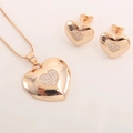 18k gold plated heart necklace and earrings set with shimmering white cubic zirconia - Heart Style / Rose Gold