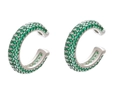 Minimalist C-shaped ear cuff featuring triple rows of vibrant green micro-pave stones - Platinum Plated - Green Zirconia