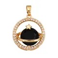Gold-plated planet pendant with black central stone and white cubic zirconia ring - Black/Star Planet