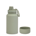 Matte Morandi green 650ml stainless steel sports flask with portable handle and silicone boot - 650ml / Bean Green - Sport