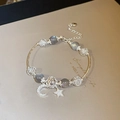 Star and moon charm bracelet with grey beads and sparkling cubic zirconia stones - Silver Star Moon Grey Beaded Style (64#)