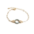 Detail of gold-plated Hip Hop bracelet featuring blue zircon ring and lobster clasp - Light Blue