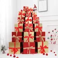 28-piece set of matte red and gold Christmas gift boxes with ribbons in varied sizes - 28Pcs Matte Gold Red Gift Box Set