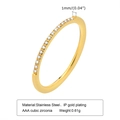 Detail eines 1 mm vergoldeten Edelstahlrings mit AAA-Zirkonia-Steineinlage - US Größe 5 / Gold Schlanke Weiße Zirkonia (R-562GW)