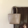 Handmade straw tote bag in light khaki finish with woven handles and retro woven texture - Mini / Light Coffee