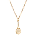 Collana a racchetta da tennis dorata con zirconi e ciondolo di perla su catena classica - Stile racchetta da tennis dorata
