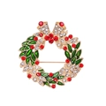 Christmas wreath brooch with green enamel leaves and red rhinestones on gold base - Christmas Wreath 2