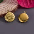 Médaillons photo ronds dorés avec gravure florale vintage et finition lisse - N°21 Mini Médaillon Rond à Fleurs (13.5*16mm)