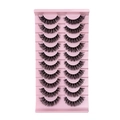 Dramatic 10-pair black thick false eyelashes set in a pink plastic display tray - XH47 (10 Pairs Pink Tray)