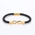 Geflochtenes Herren-Lederarmband in Schwarz mit goldenem Unendlichkeitssymbol-Anhänger - Gold