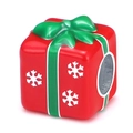 Macro shot of red Christmas gift box charm with green bow and white snowflake patterns - Christmas Red Gift Box Charm
