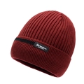 Winter knitted beanie in wine red with warm fleece lining and black logo label - Red