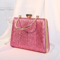 Pleated rose pink evening clutch bag with sparkling finish and gold top handle decoration - Rose Red