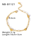 Vintage gold-plated stainless steel paperclip chain bracelet with heart pendants for women - Stainless Steel / Gold Heart Hollow Chain Bracelet (NB-B1121)