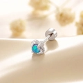 Silver titanium steel ear stud with a round blue cat's eye stone in a four-claw setting - Jelly Blue (A372-2)