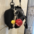 Miniature red baseball glove and yellow ball keychain charm on a black handbag - 2CM Yellow Ball Long Bat Red/Black
