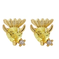 Golden crown heart stud earrings with yellow zircon and symmetrical devil horns style - Yellow Devil Heart