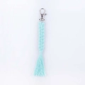 Handmade woven cotton tassel keychain in light blue with silver metal swivel lobster clasp - Light Blue