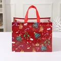 Large red Christmas non-woven gift bag with festive reindeer and tree holiday patterns - 32.5*25*17cm / Red (Style 6)