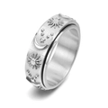 Silver spinner ring with sun moon and star patterns made of durable stainless steel - US 12 / Silver