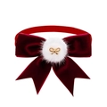 Papillon regolabile per animali in velluto bordeaux con pompon bianco e charm oro - Rosso Scuro