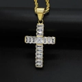 Gold-plated 316 stainless steel cross necklace with AAA rectangular zircon gemstones - Gold (Without Chain)