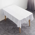 Elegant white satin table runner with high gloss finish on a modern wooden dining table - Bleached White / 30cm*275cm