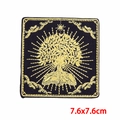 Close-up of 7.6x7.6cm Tree of Life embroidery patch with golden thread on black fabric - Tree of Life (PE9260CT)