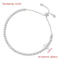 Detailed view of adjustable silver bead bracelet showing 4mm bead width and 260mm length - 4mm / Drawstring Bracelet / White Gold