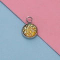 Detailed view of silver stainless steel pendant with yellow glitter inlay and round bail - Yellow Glitter Sparkle Style (31)