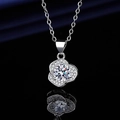 Elegant silver flower pendant necklace with large round zircon and halo of small diamonds - Xl-146 [with Cross Chain]