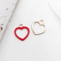 Pendentif cœur en émail rouge et breloque en métal doré creux pour bijoux - Forme de Coeur 12.5x14mm