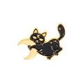 Close-up of a black cat hugging a moon enamel pin with golden star details - Black Cat Hugging Moon-XZ5458