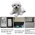 Süße Bichon Frisé Welpenfigur aus Harz mit Fellstruktur und Geschenkbox für Deko - Bichon Frise Hund mit Spinne Anti-Rutsch-Matte und Spurloser Aufkleber