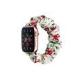 Floral scrunchie band for Apple Watch in white fabric with colorful small flower print - 38/40mm S Size Black Plastic Connector / White with Red Floral