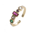 Adjustable gold ring with colorful geometric zircons in rose pink and green stones - Adjustable Open / Multicolor Gemstone Inlaid Style (CR00159)