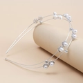 Diadema doble de metal plateado con perlas elegantes y diamantes de imitación brillantes - Plata (C9134)