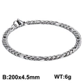 Bracciale Figaro in acciaio inossidabile argento 4,5mm con chiusura a moschettone - Catena Figaro Color Acciaio (KB126628-Z)
